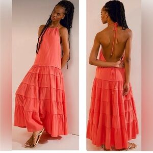 NWT Free People Somewhere Sunny Drop-Waist Maxi Dress Radiant Watermelon